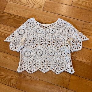 Rebellion White Crochet Lace Crop Top | Size M